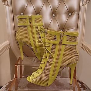 Anne Michelle Lime Green Mesh Lace-Up High Heel Sandals